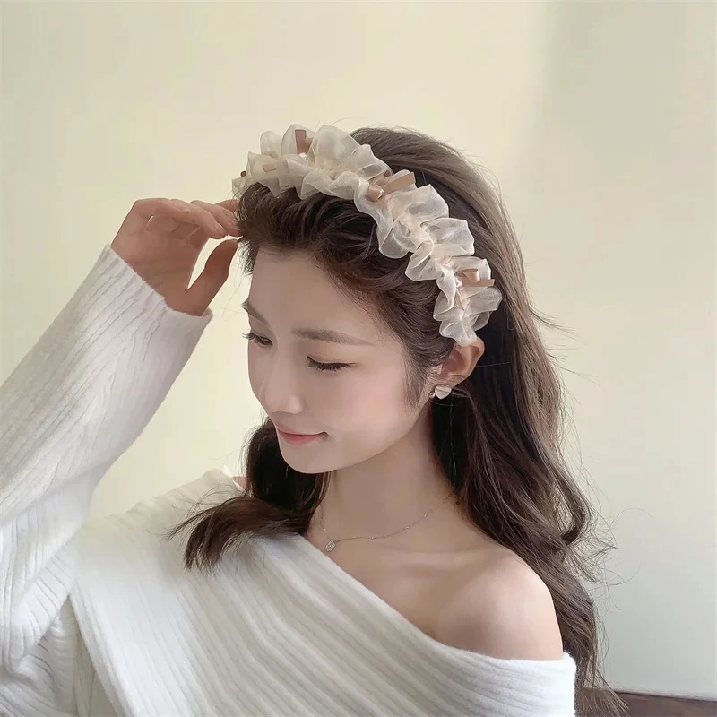 French Princess Hair Band Women Lace Rhinestone Pearl Headband Fairy Temperament Hoop Hairband Girls Hair Accessorie