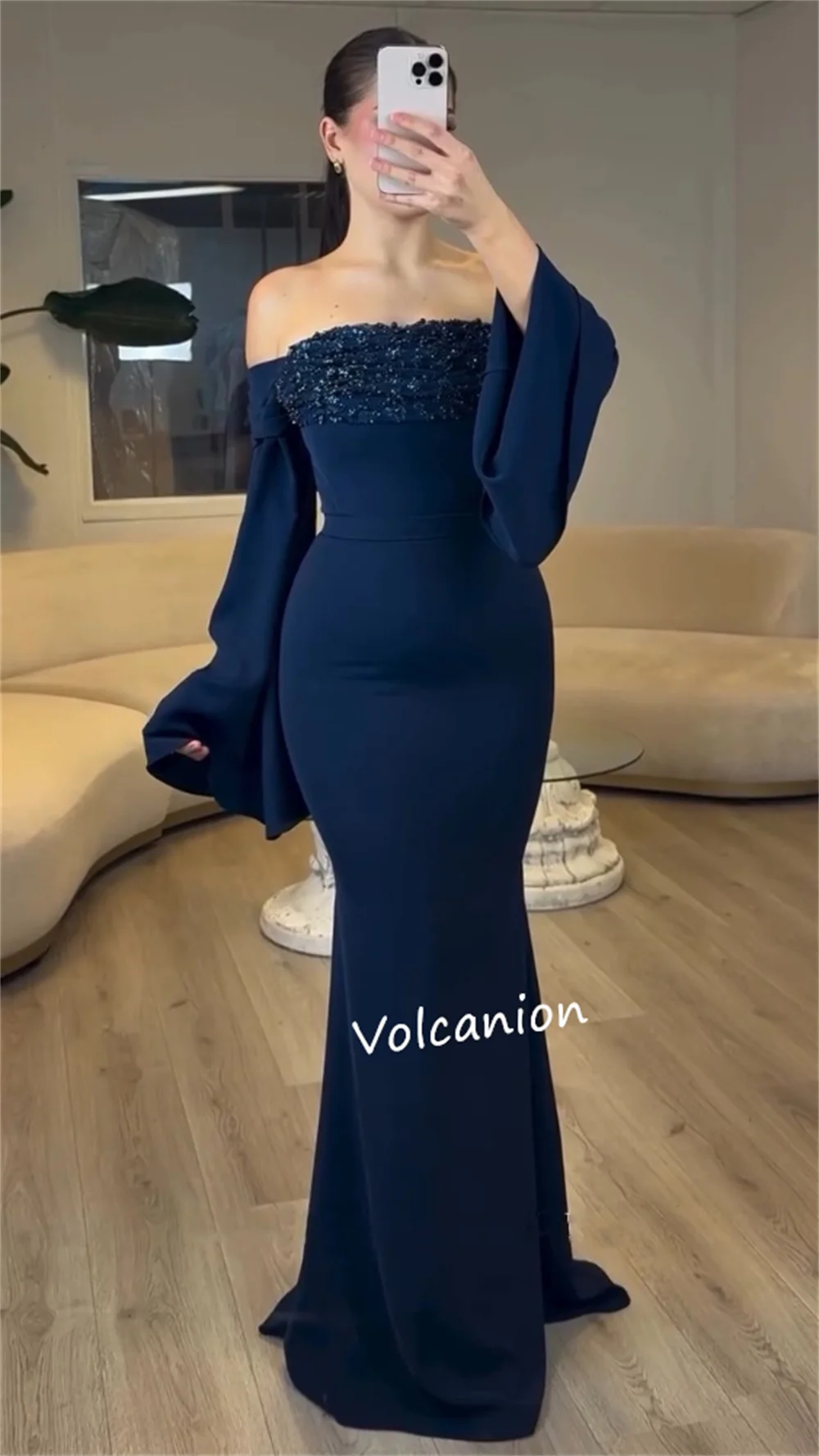 ที่กําหนดเองเจอร์ซีย์ประดับด้วยลูกปัด Mermaid Off-the-ไหล่ชุดยาว Bespoke โอกาสชุดราตรี Elegant Simple คุณภาพสูง