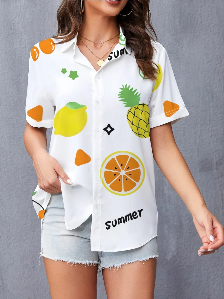 Lemon Orange 3d Digital Printing Fashion Shirt Women's Loose Casual Harajuku Shirt Hawaii Vacation Summer Short Sleeve Shirt