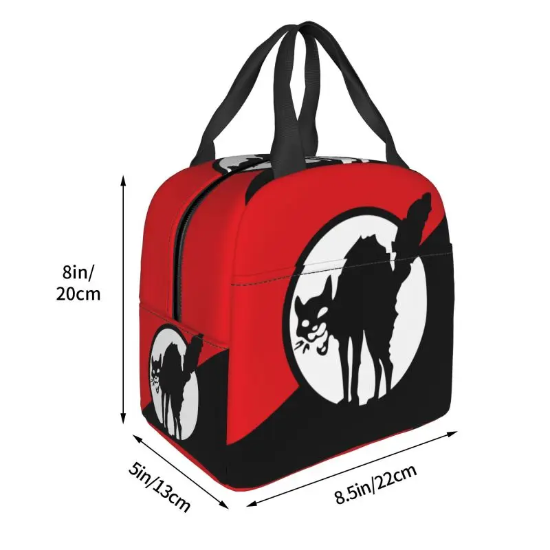 Bolsa de almuerzo aislada con bandera de gato negro anarquesta para la escuela, enfriador térmico impermeable, Bento Box, bolsas de mano para contenedor de alimentos para mujer