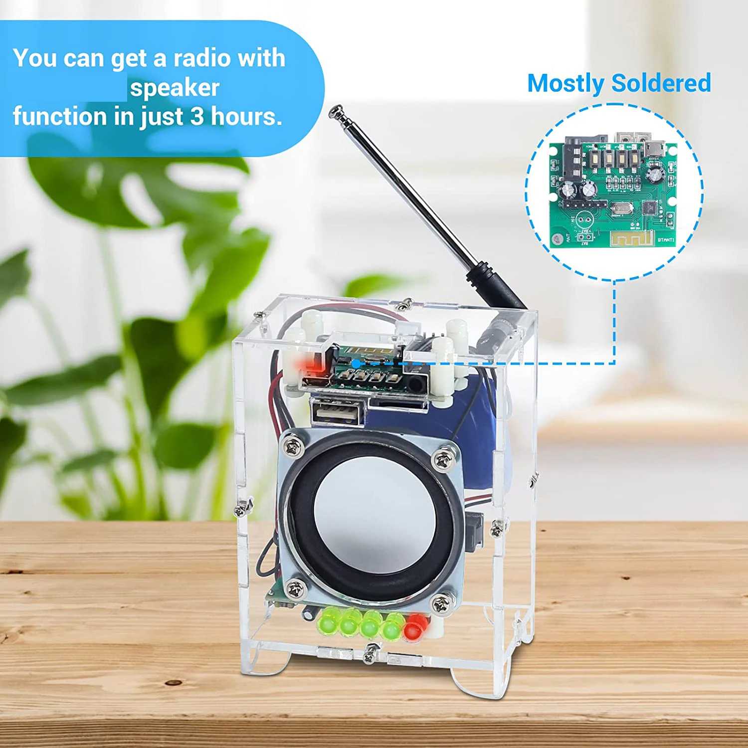 DIY Electronic Radio Kit Bluetooth-Compatible Amplifier Speaker 87-108MHz FM Radio Receiver U-disk/TF Card Music Player Module