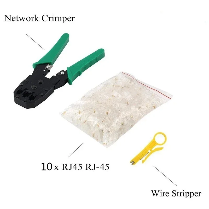 3in1 Network Cable Crimping Pliers Tool Kit With 10 PCS RJ45 8P8C Network Cable Connector for Cat5/5e Cat6 Cable Tester Repair