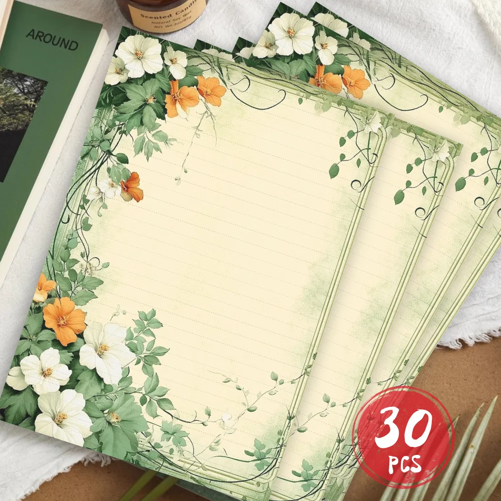 30 Sheets, B5 Blooming Wildflowers, Theme Writing Paper, Lined, No Glue, Very Suitable For Notebooks, Memos, And Stickers