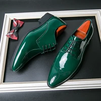 New Arrivals Green Oxfords for Men Pu  Round Toe Lace-up Solid Party  Mens Dress Shoes for Men with  Size 38-48