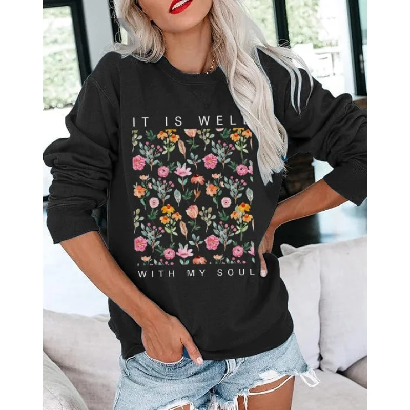 Women's Christian sports casual shirt new fashion Jesus sports shirt pullover long sleeve black