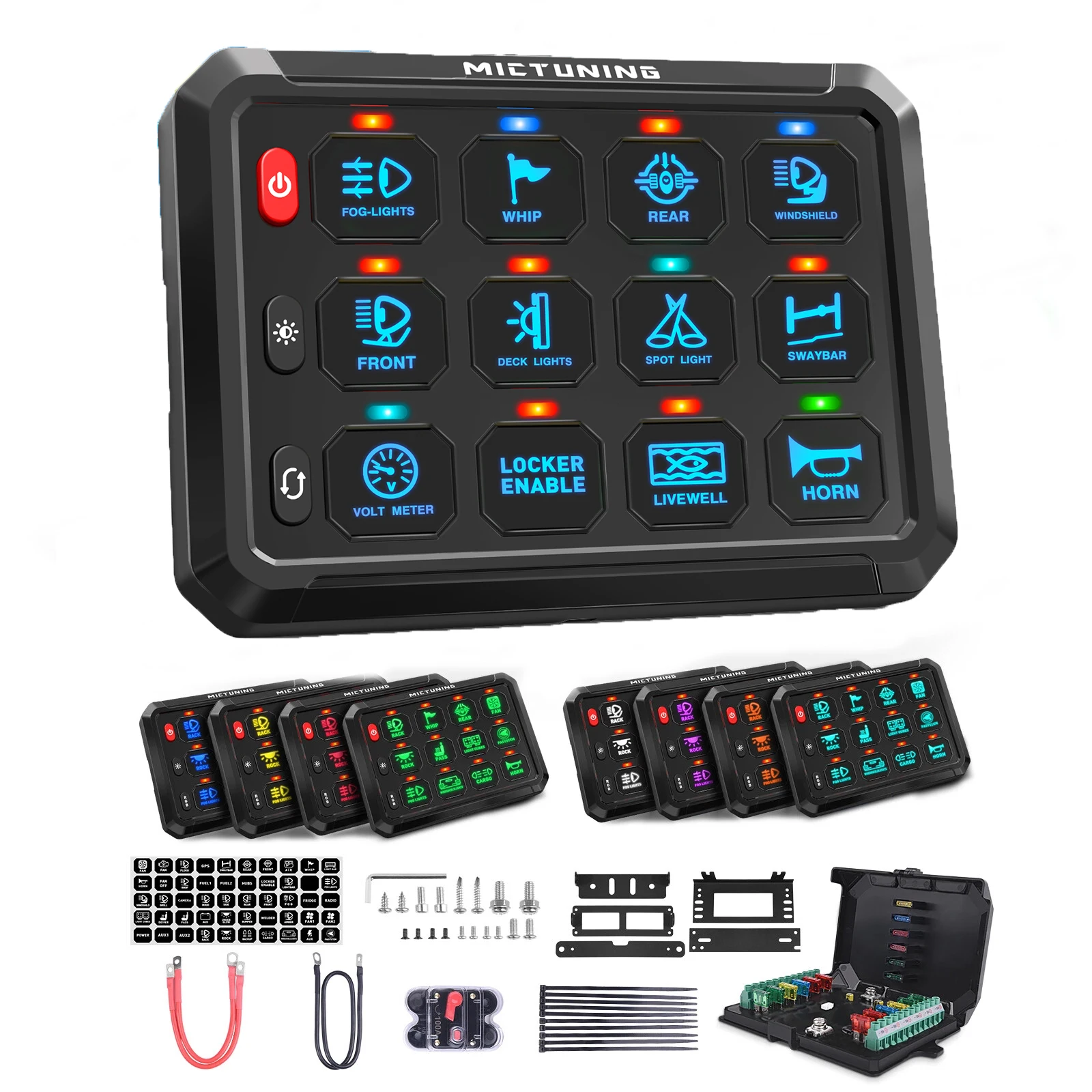 

MICTUNING Universal Car 12 Gang Switch Panel with Circuit Control Relay System Box LED On-Off Adjustable Brightness For ATV SUV