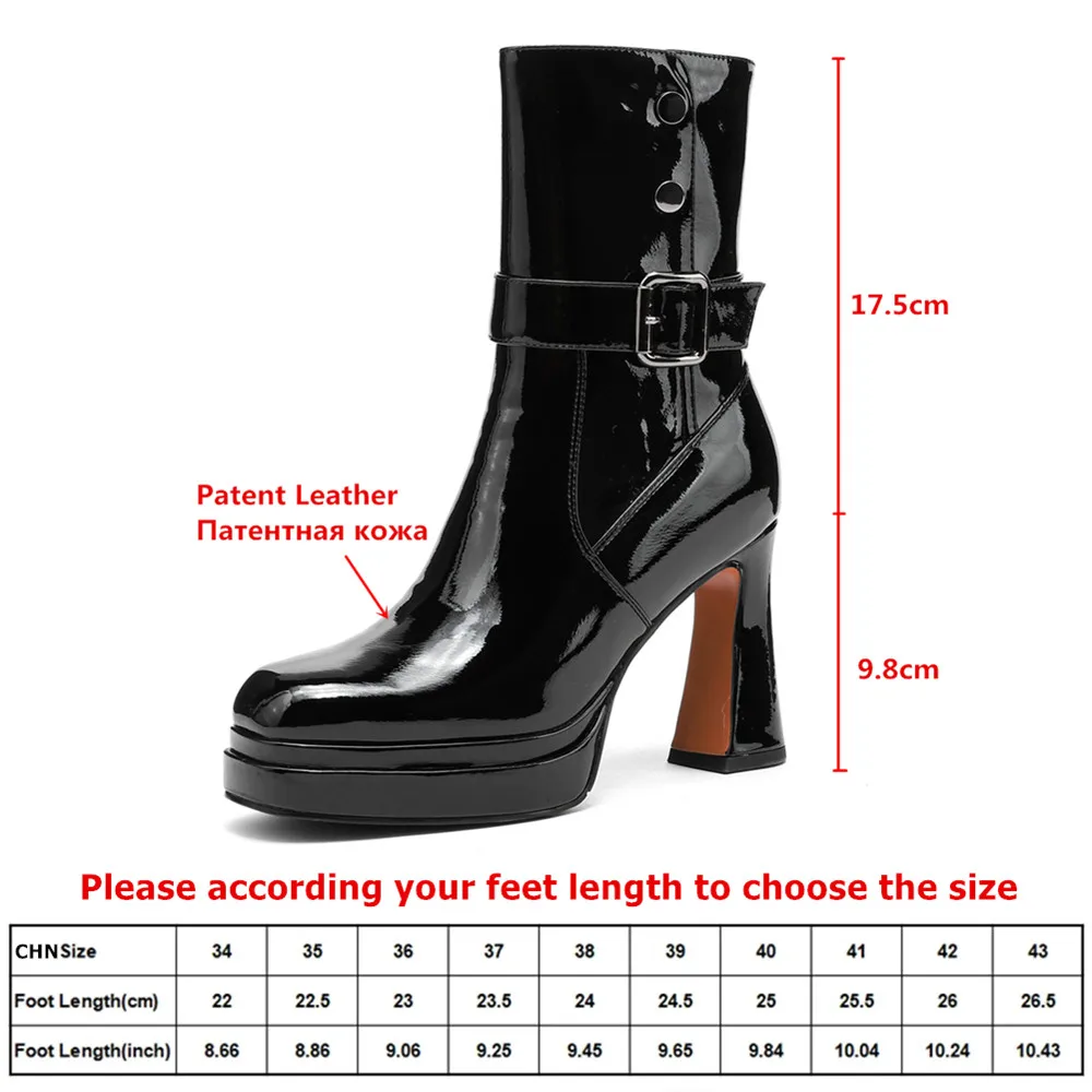 MILI-MIYA Women's Square-Toe Ultra-High-Heel Ankle Boots Premium Synthetic Leather Classic Black Extra Large Sizes 34-41 Handmad