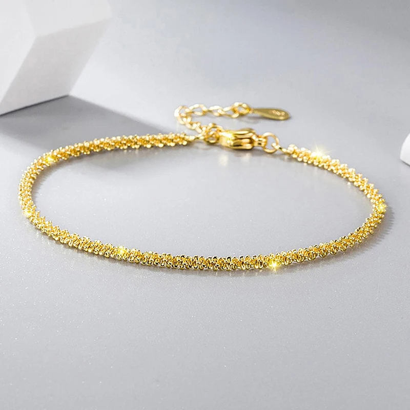 DW Fashion 925 Sterling Silver Plated 18k Gold Bracelet for Women Gift Engagement Wedding Basic Party Sparkling Fine Jewelry