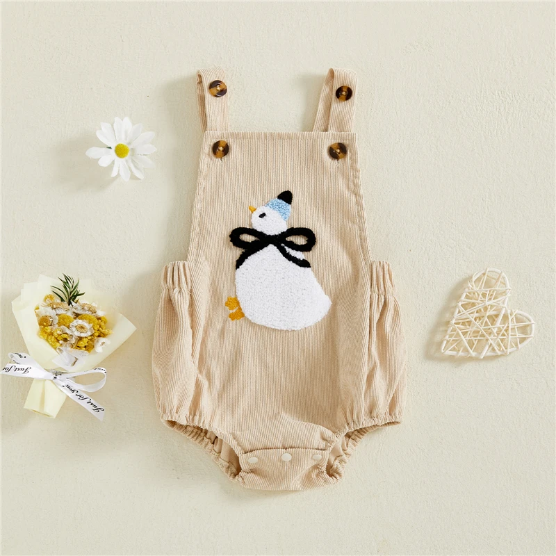 

Baby Corduroy Romper Toddler Boys and Girls Overalls Goose Embroidery Sleeveless Square Neck Jumpsuit Infant Summer Clothes