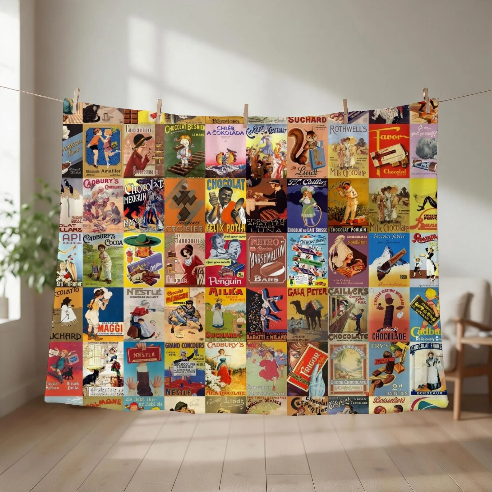 Vintage Chocolate Ads Throw Blanket couch cozy soft plush fuzzy picnic outdoor blanket