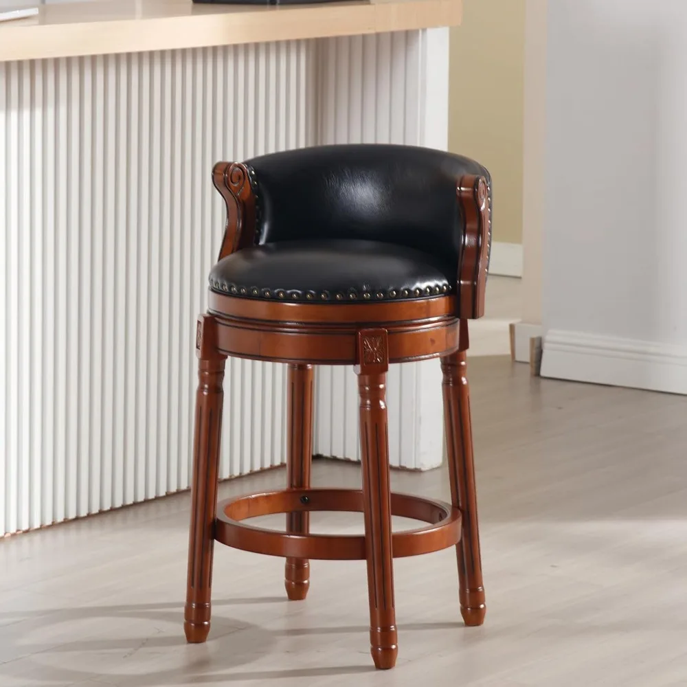 

Bar stool, mid-century modern style swivel bar stool with leather seat and wooden legs, kitchen dining room bar stool