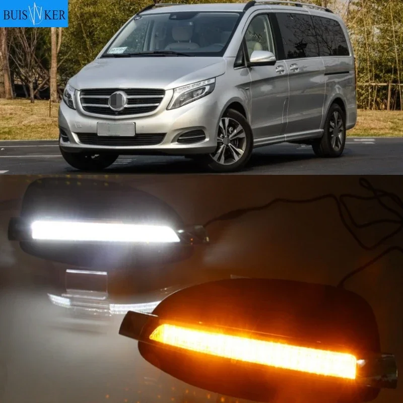 

2 шт. для Mercedes Benz V-Class Vito V250 V260 2016-2018 динамический желтый указатель поворота 12 В автомобильная DRL лампа светодиодные дневные ходовые огни