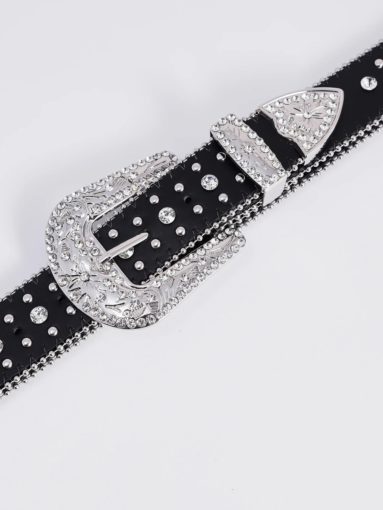 1pc Men Women Fashion Dazzling Rhinestone Belt Western Cowgirl Bling Studded Design Faux Leather Diamond Belt for Jeans Dress