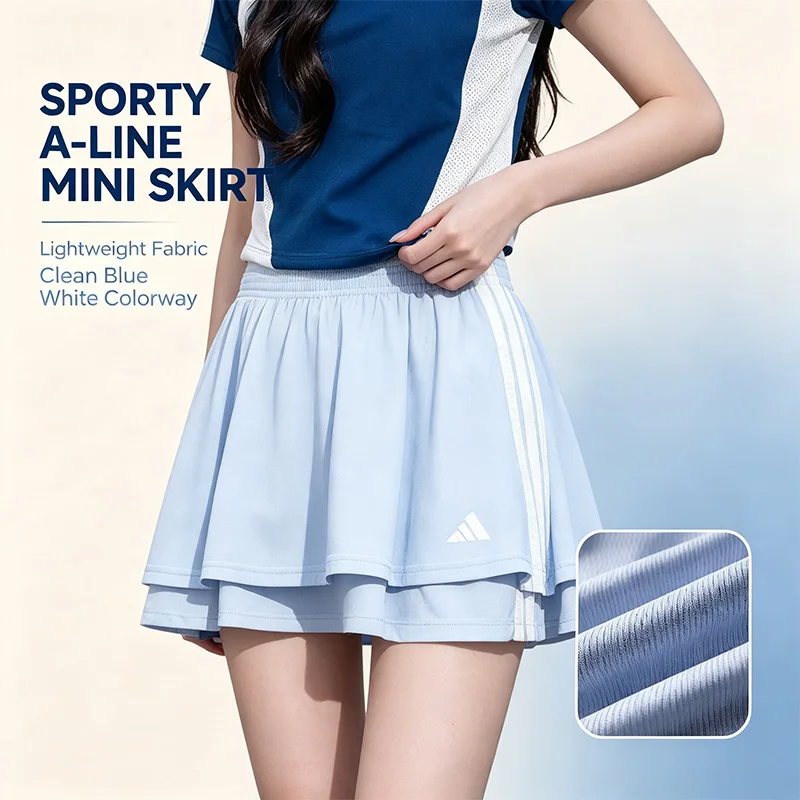 Adidas Women Blue White Sport Mini Skirt A-Line Active Fitness Running Casual Fashion Skirt 628144-01