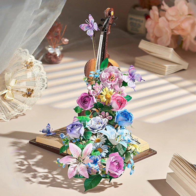 NEW DIY 3D Metal Puzzle Violin Eternal Flower Model Building Kits Assembly Camellia Lily Jigsaw Puzzles for Girls Birthday Gifts