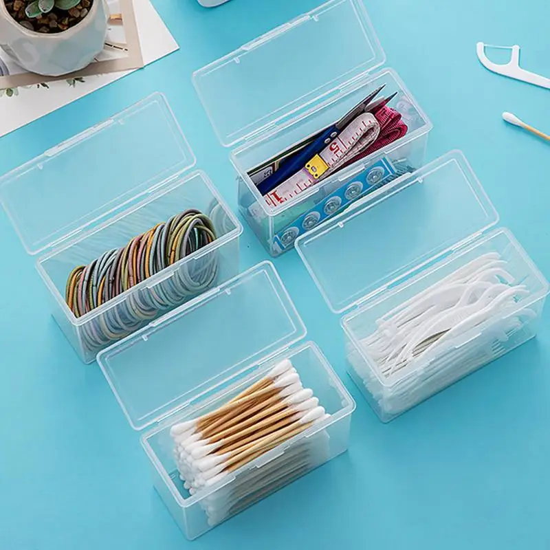 Caja de almacenamiento portátil para artículos pequeños, organizador transparente, contenedor para pendientes, anillos, joyas, soporte para bastoncillos de algodón