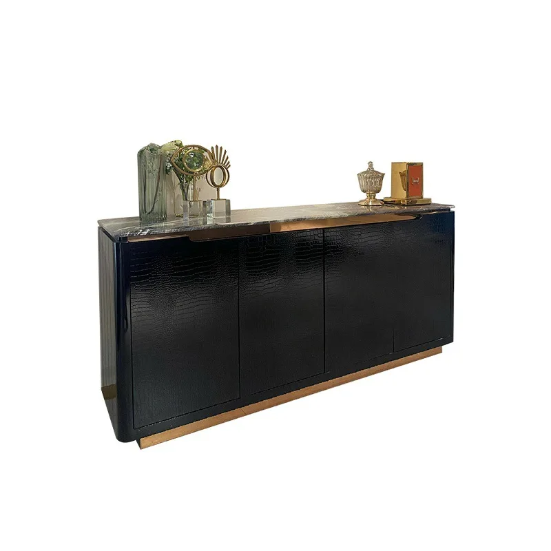 

Modern neo-classical light luxury leopard print fan-shaped oval four-door high-end living room storage luxury stone TV cabinet