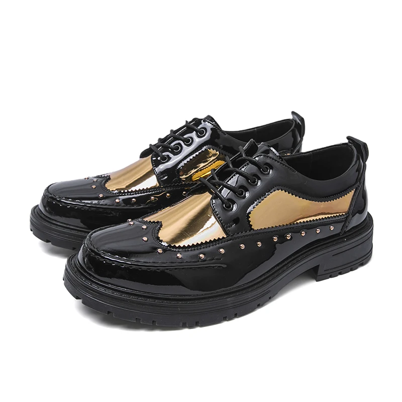 Fashion New Male Mixed Color Punk Rivet Thick-Soled Forma Oxford Shoes For Men Luxury Designer Wedding Prom Homecoming Footwear
