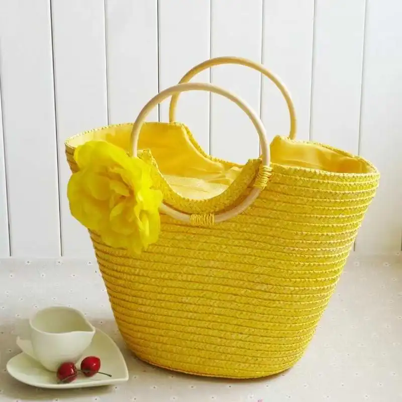 

2024 Summer Beach Bag Wheat Pole Weave Women's Handbag Bohemian knitting Straw Bags High Capacity Female Top Handle Totes