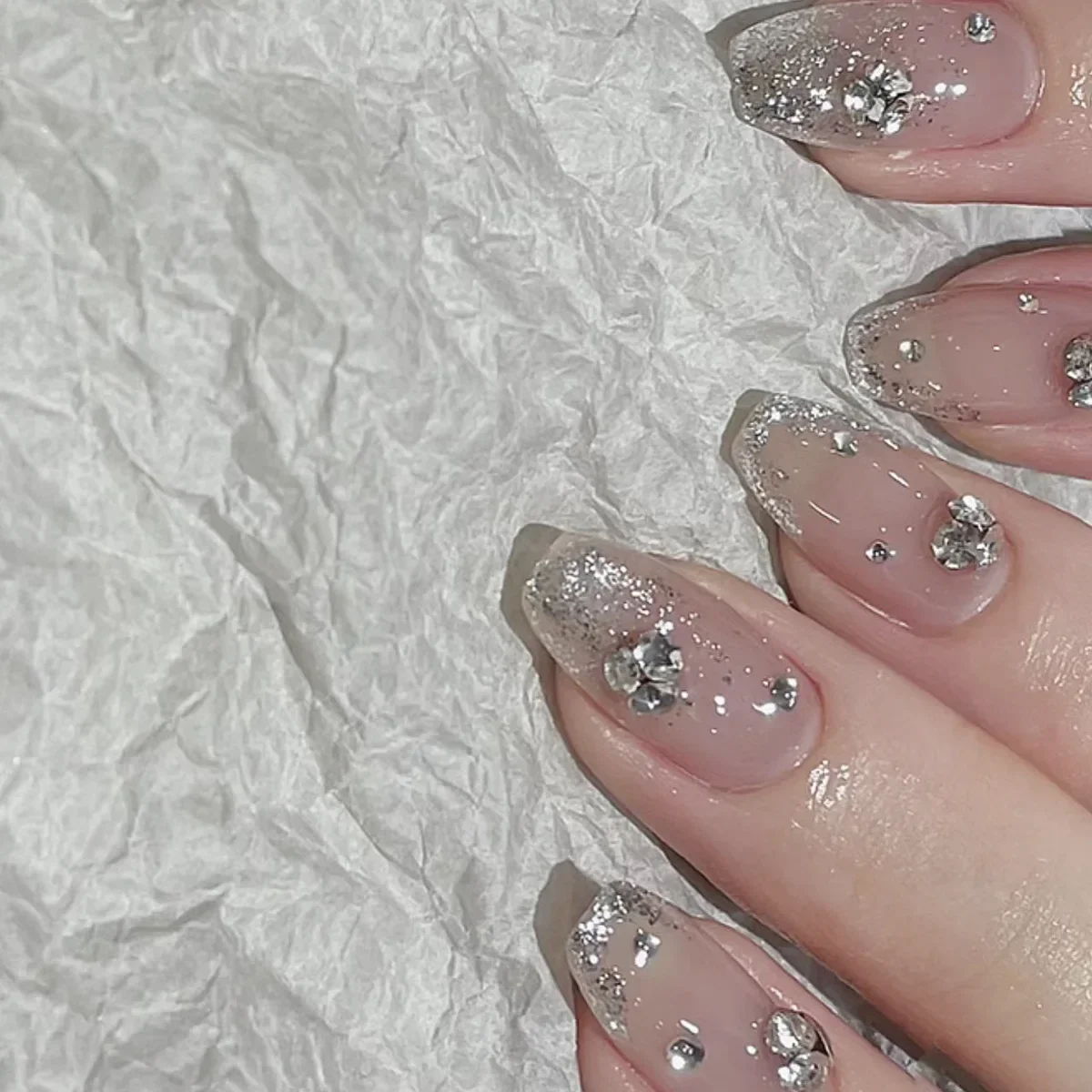 Brillo en polvo, perla de diamantes de imitación, cristal japonés coreano, uñas postizas cuadradas cortas, arte, abalorio para uñas postizas, punta, prensa en uñas, manicura