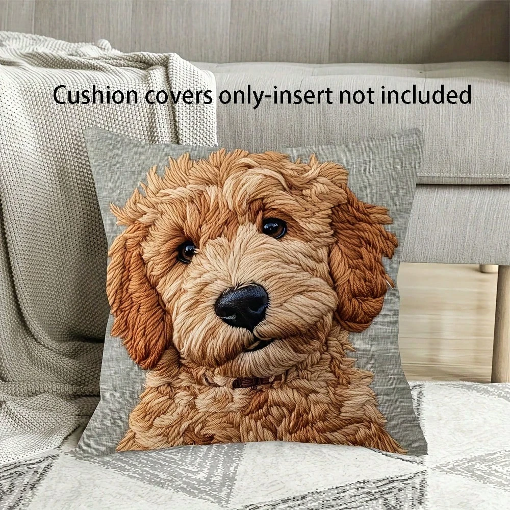 1pc Cute Golden Retriever Faux Embroidery Pillow Cover Polyester 2D Double-Sided Print Sofa Cushion Case Gift for Living Room Be