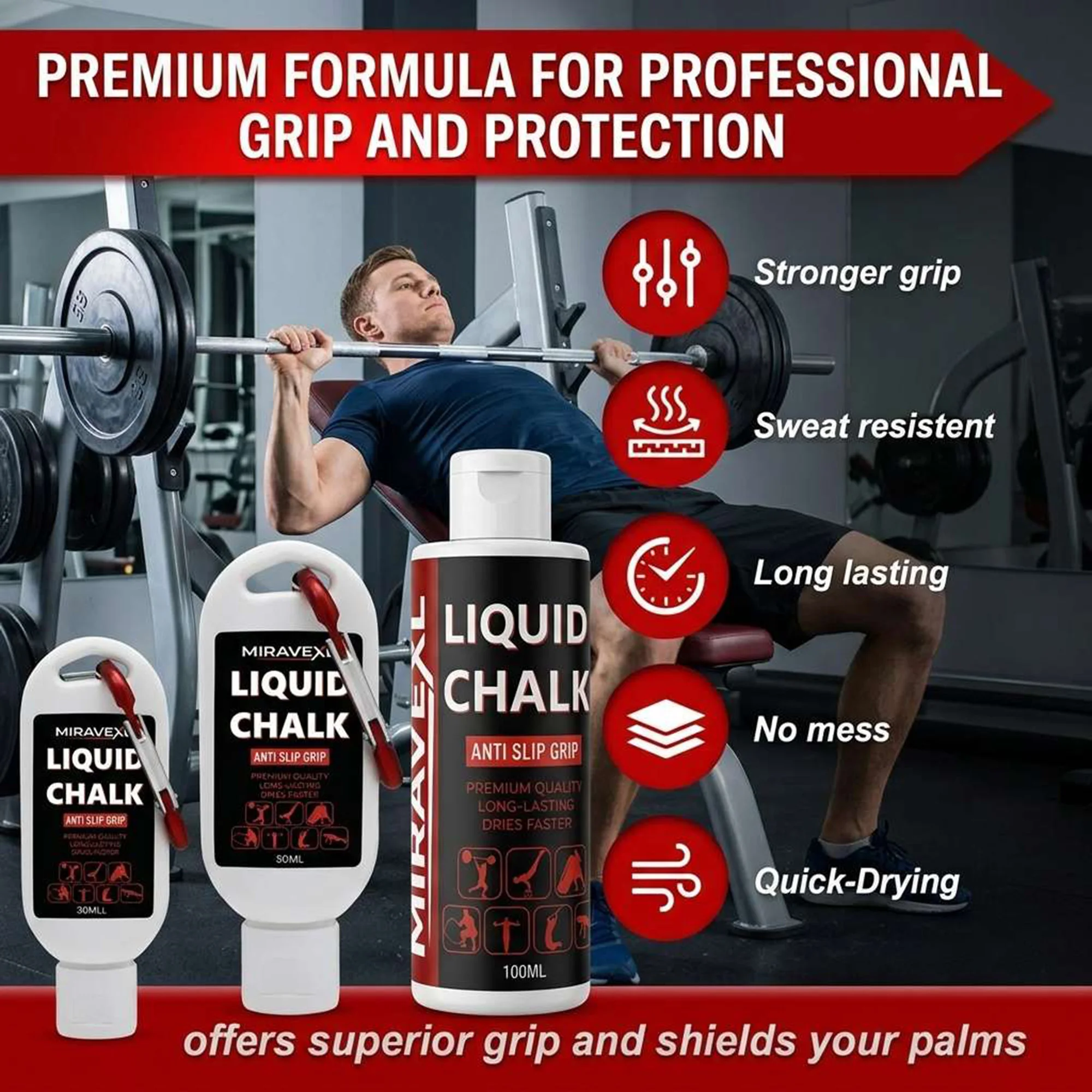 Non-Slip Liquid Chalk Fast Drying Sports Grip Chalk Cream for Rock Climbing Gymnastics Weightlifting Powerlifting Pole Dance