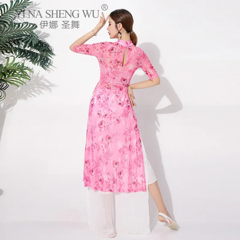 ฤดูใบไม้ร่วงใหม่คลาสสิกเต้นรําผ้าElegantหญิงสไตล์จีนCheongsamเสื้อผ้าBelly Danceเสื้อดอกไม้