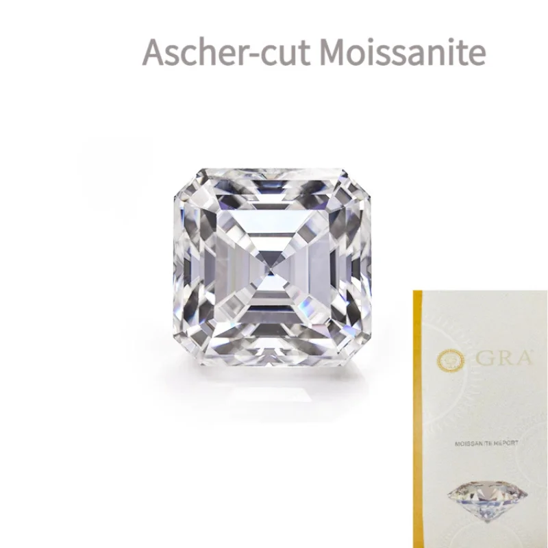 Laboratory-grown Ascher-cut moissanite gemstone, D-color synthetic moissanite, for jewelry use.