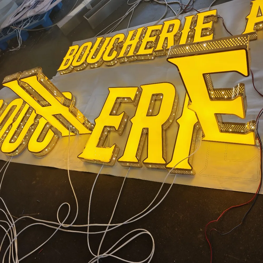 

Custom Perforated Metal Sides Frontlit Sidelit Acrylic LED Letters Waterproof 3D Business Sign Logo for Shop Hotel Café Bar