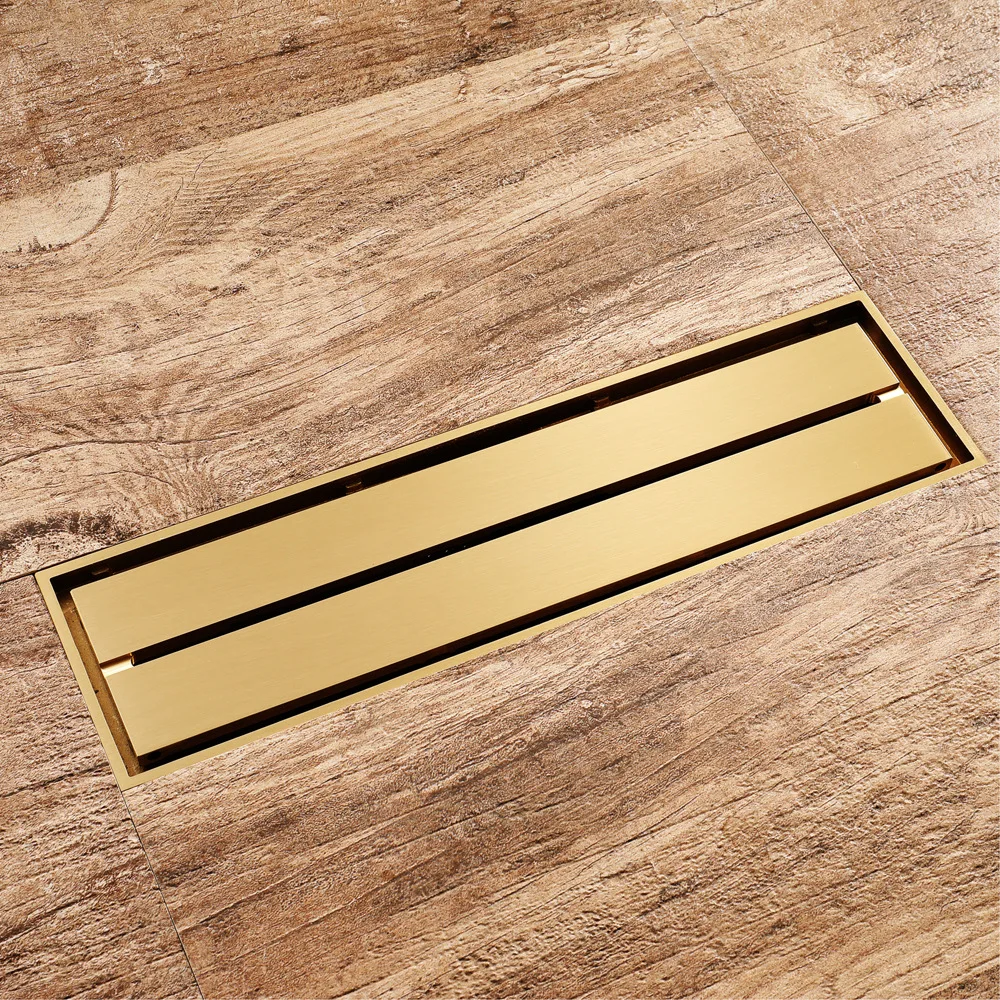 

Home Improvement Bathroom Renovation Accessories Rectangular Floor Drains Gold Electroplated Size 300X82MM Hidden Installation