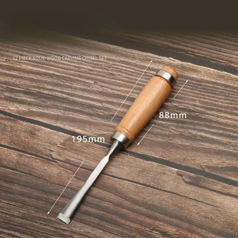 For Workshop Woodworking Carpentry Lathe Gouges Manual Tools 12Pcs Steel Solid Wood Carving Trimming Tool Hand Chisel Set 195mm