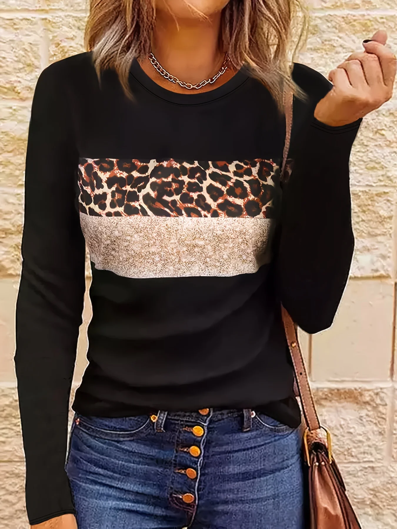 

Long Sleeve T-Shirts For Women Leopard Print Sweatshirts Female Cute O-Neck Pullover Street Casual Woman Sweatshirt
