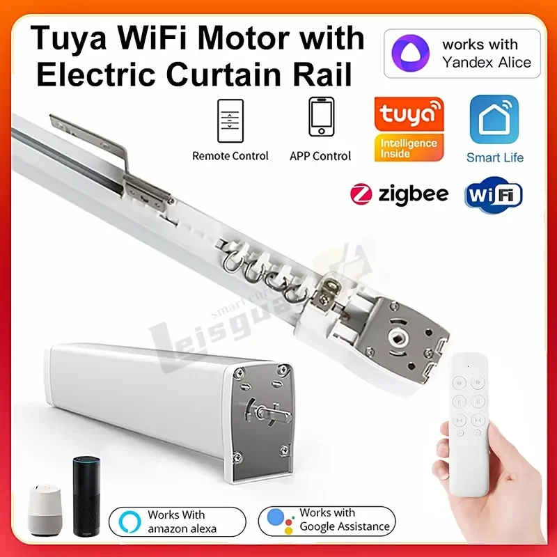 For Zigbee WiFi Smart Electric Curtain Motor Track Kit Compatible with Alexa Google Home Alice Smart Life App Control