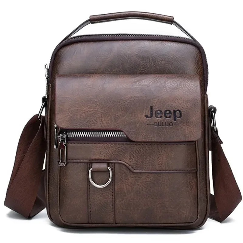 Jeep Buluo Men\'s Shoulder Bag Large Capacity Wear-Resistant Pu Messenger Bag Multi-Functional Waterproof