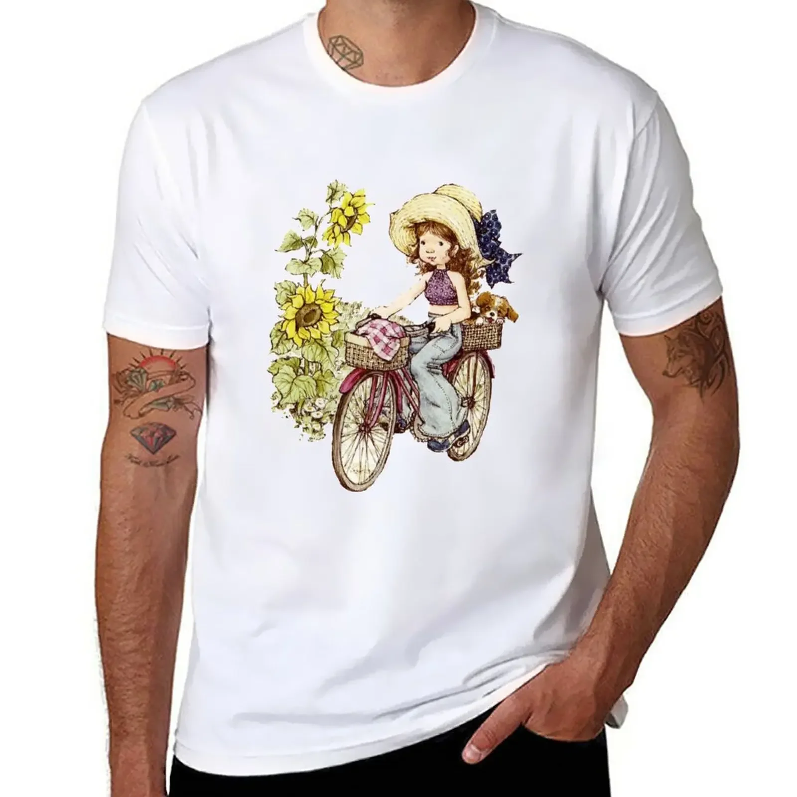 Sarah kay - Girl with bicycle T-Shirt Short sleeve tee Blouse men clothing