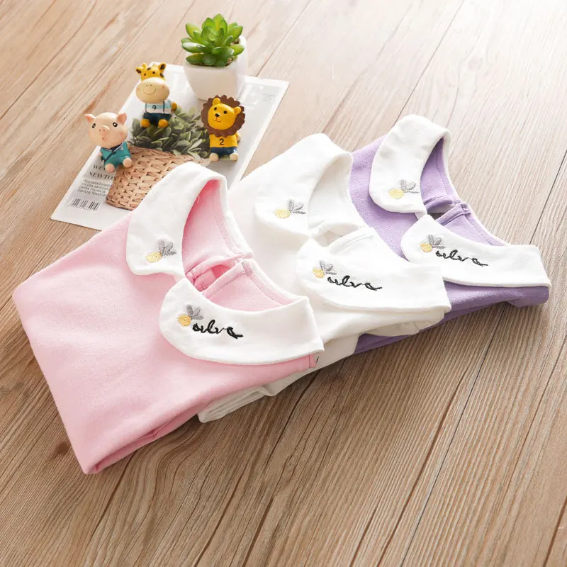 Girls' Doll Neck Long Sleeve T-shirt Wholesale Pure Cotton Baby Bottom Top Children's Spring and Autumn Inner Wear