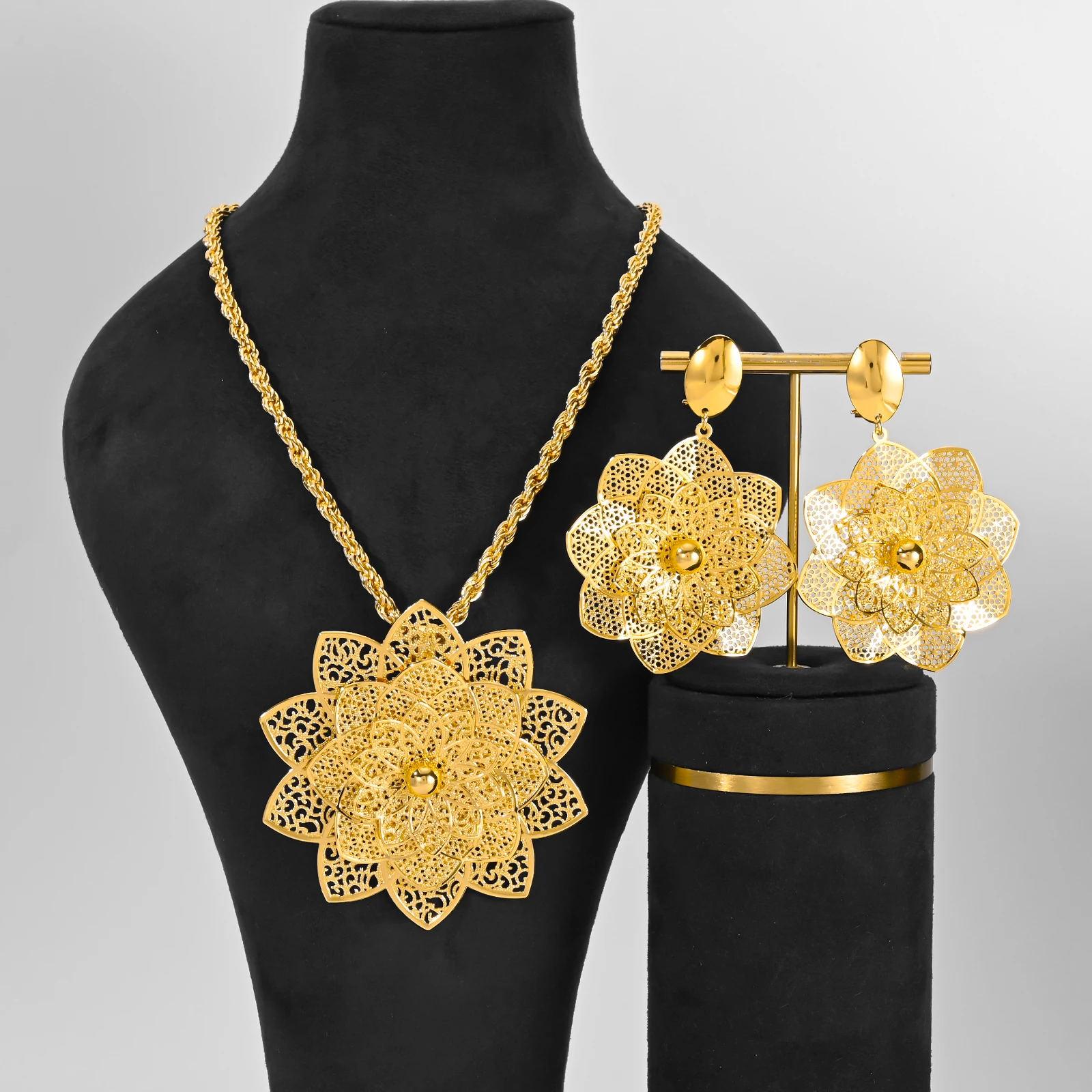 African Flower Pendant Christmas Gift Fashion Jewelry Sets Necklace Earrings for Women Wedding Accessories