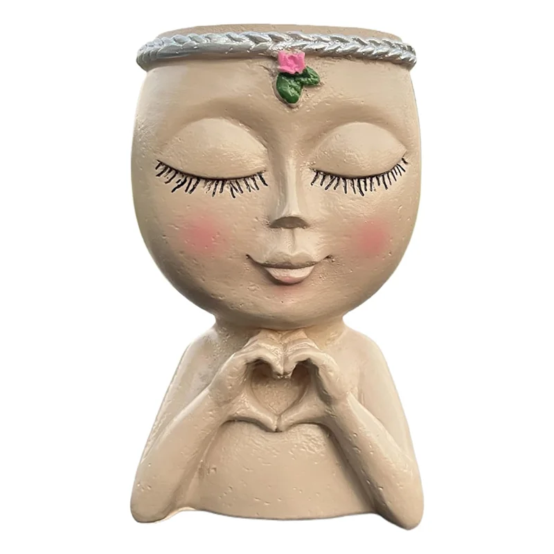 1 PCS Face Planter Cute Planter Decorative As Shown Resin Succulent Flower Face Planter Pots Face Planter