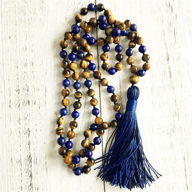 108 Mala Perlenkette Weiß Quarz Halskette Verknotet quaste Halsketten Gebet Yoga schmuck Rudraksha Meditation Mala Halsketten – Detail 7