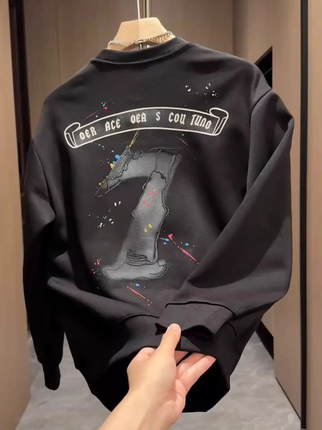

Autumn Winter New Style Men's round Neck Printed Long Sleeve Sweatshirt Splashed Digital Print Simple Versatile Base...