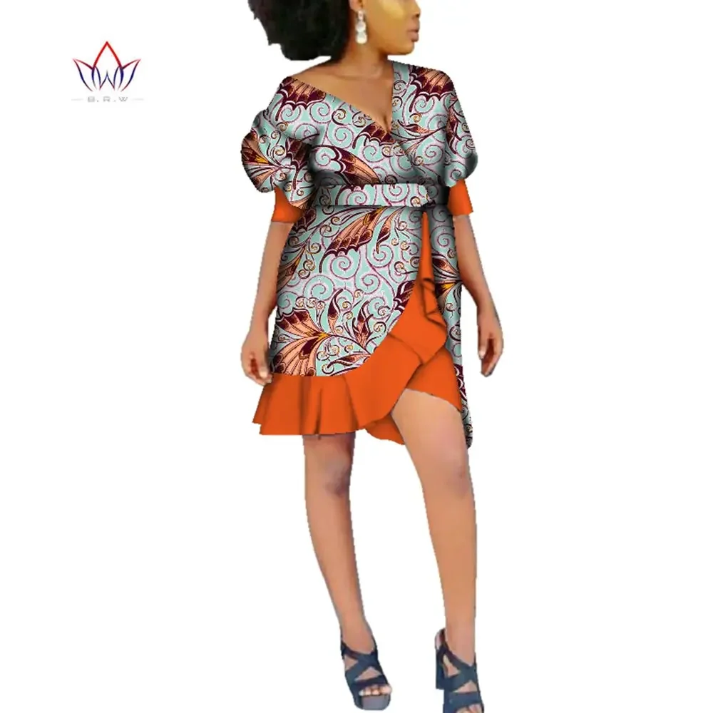 

Women Sweet African Print Dresses Dashiki Plus Size 6xl Bazin Riche Traditional African Clothing Summer Party Dress WY3337