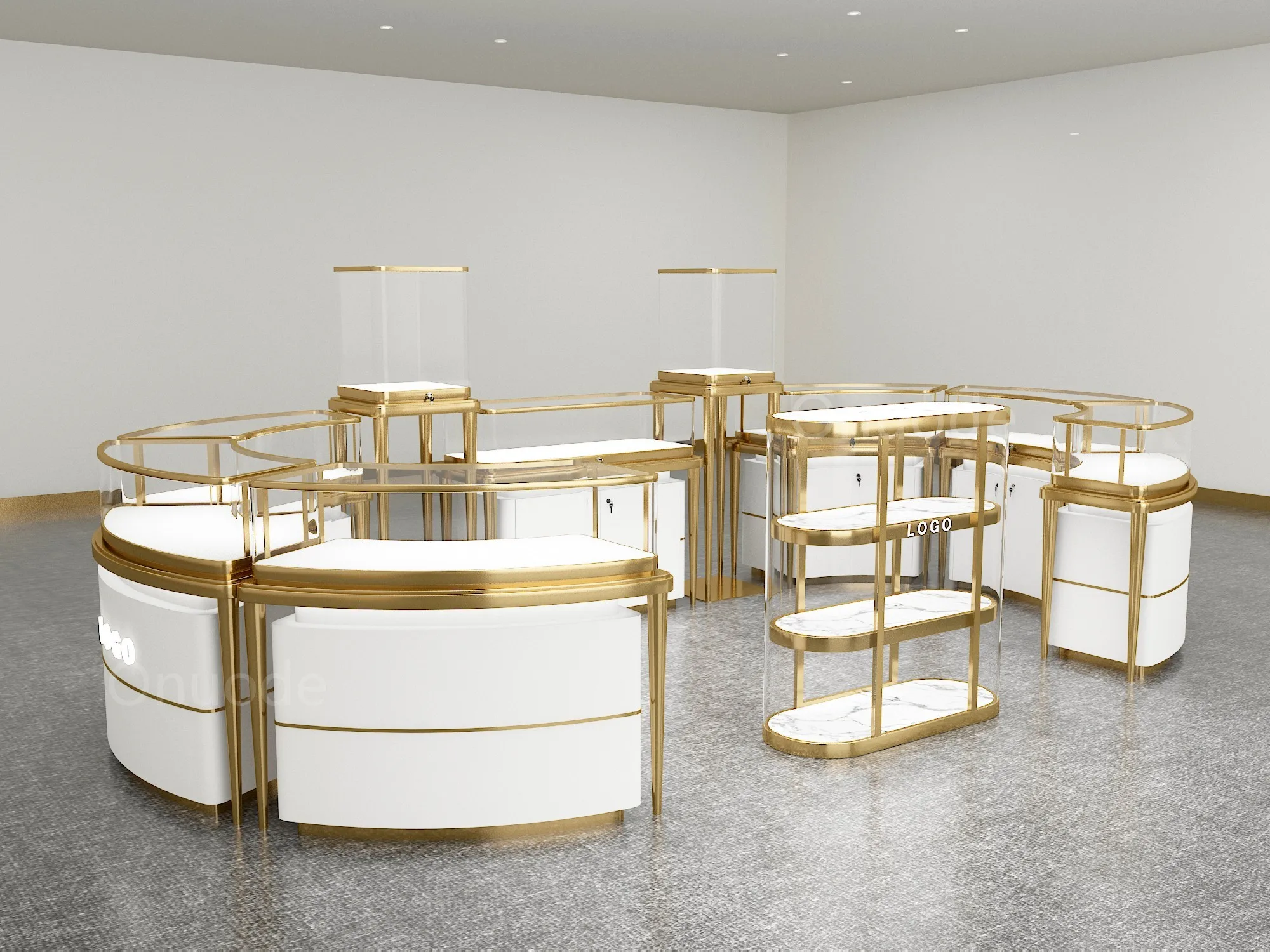 Custom.Luxuriöse Schmuckvitrinen aus gehärtetem Glas, Metall-MDF für Einzelhandelsgeschäfte und Einkaufszentren, Schmuckkiosk