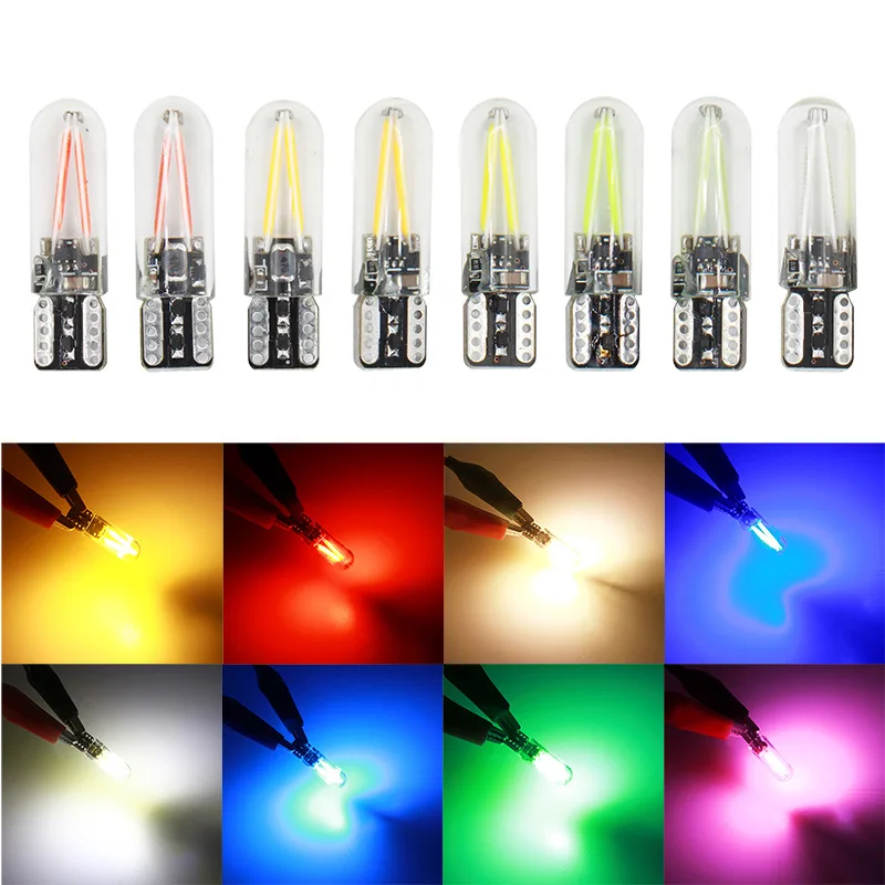 

6pcs T10 W5W Cob Glass Car Light Led Filament Auto Automobiles Reading Dome Wedge License Plate Bulb Lamp DRL Car Styling 12v