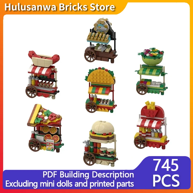 Street View Model MOC Building Brick Street Side Delicious Food Stall Modular Technology Gift Holiday Assemble Children Toy Suit