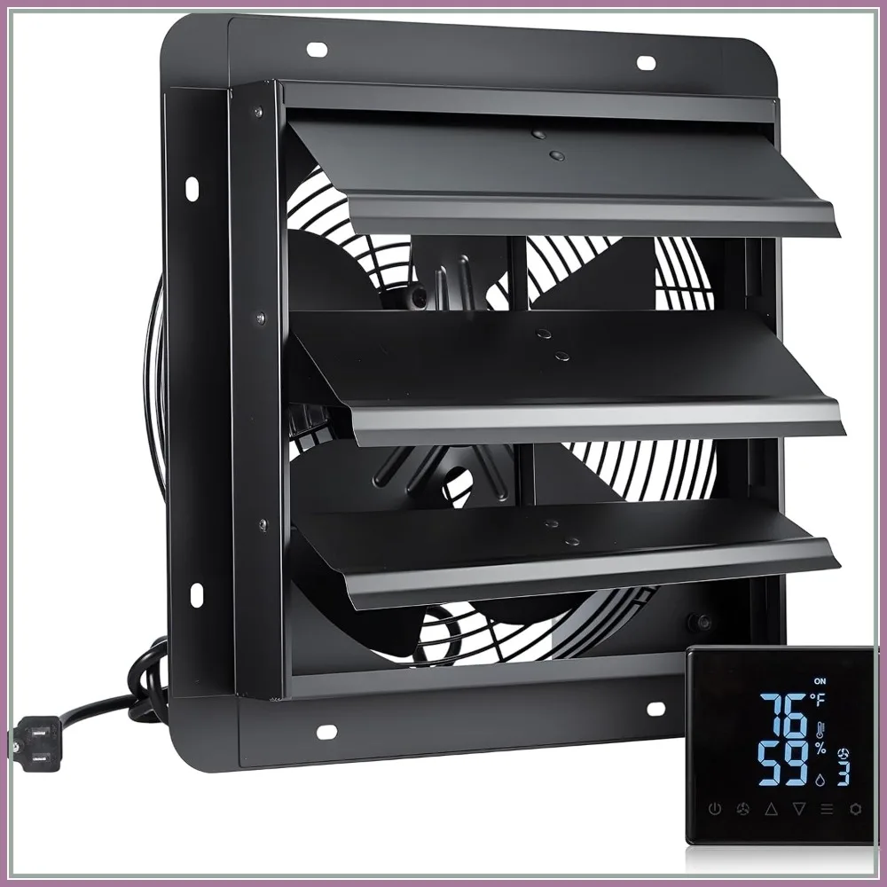 

12 In Shutter Exhaust Fan with Temperature Humidity Controller,1200 CFM Remote Control Vent Fan,10-Speed Adjustable Wall Mount