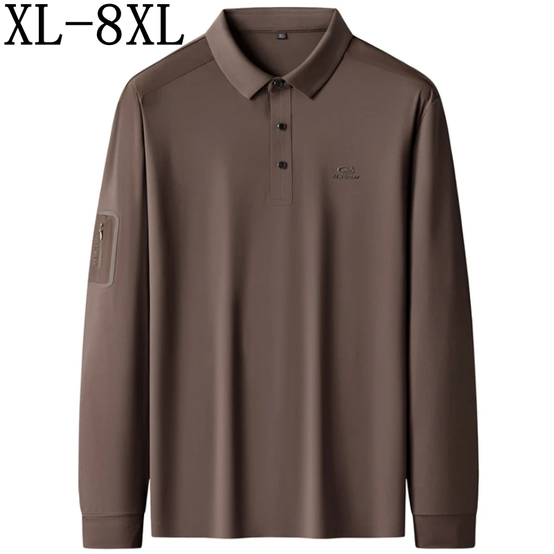 

8XL 7XL 6XL 2025 Новая осенняя элитная брендовая рубашка поло мужские топы повседневные свободные мужские рубашки с длинным рукавом футболка с лацканами Homme