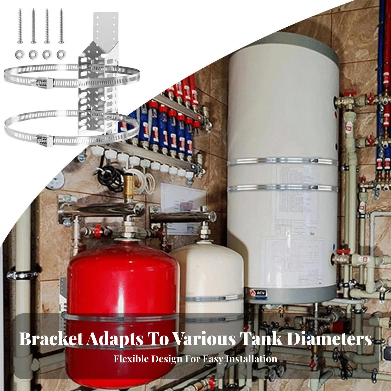 Wall Mounted Tank Mounting Bracket Steel Holder with Straps for Cylinder Style Expansion Tanks