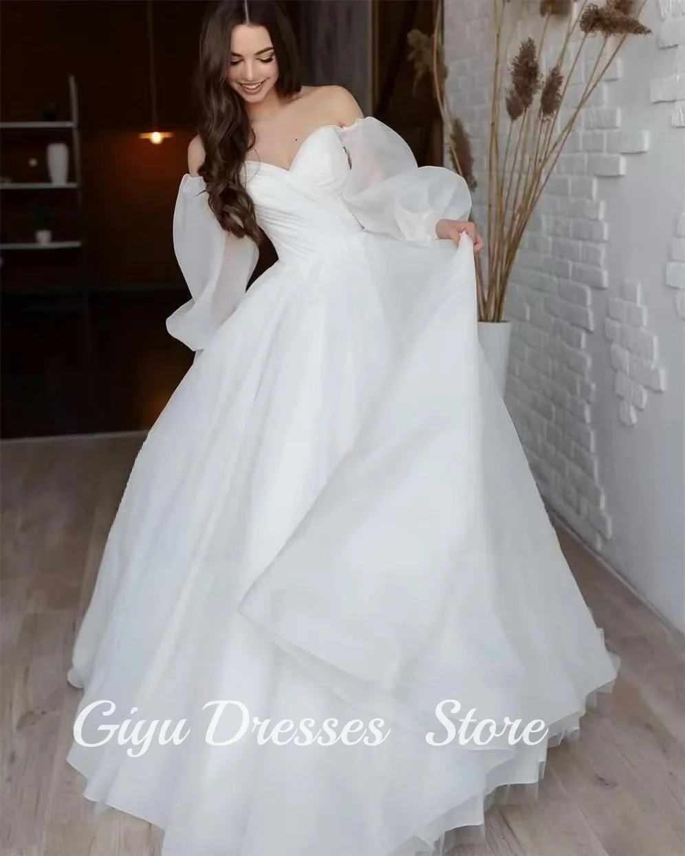 Giyu Modern A-line Abiti da sposa Sweetheart Sweep Train Manica lunga Abiti da sposa Plus Size Robe de mariage Personalizzato 2025