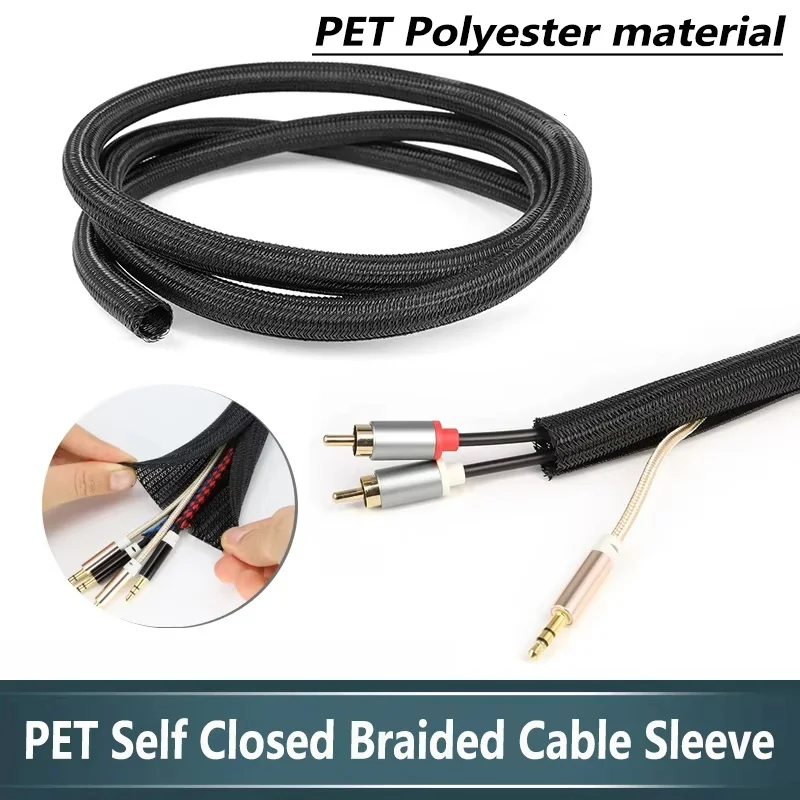 Flexible Braided Cable Sleeve Self-Closing Cord Protector Wire Management Puppy Proof Bite-Resistant Cable Organizers For Office