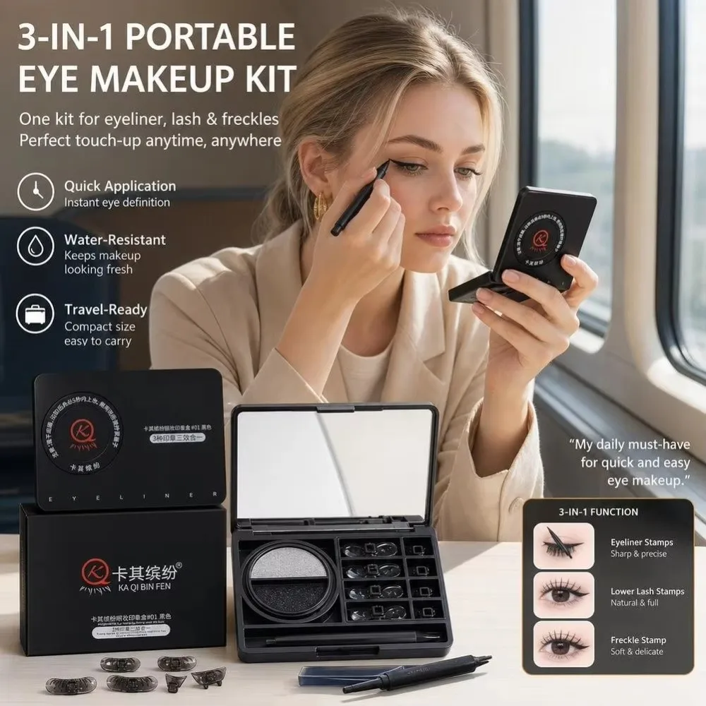Ultra-Fine Tip 3 in 1 Eyeliner Stamp Tools Smudge-Proof Waterproof Lower Eyelashes Stamp Long Lasting Natural Finish